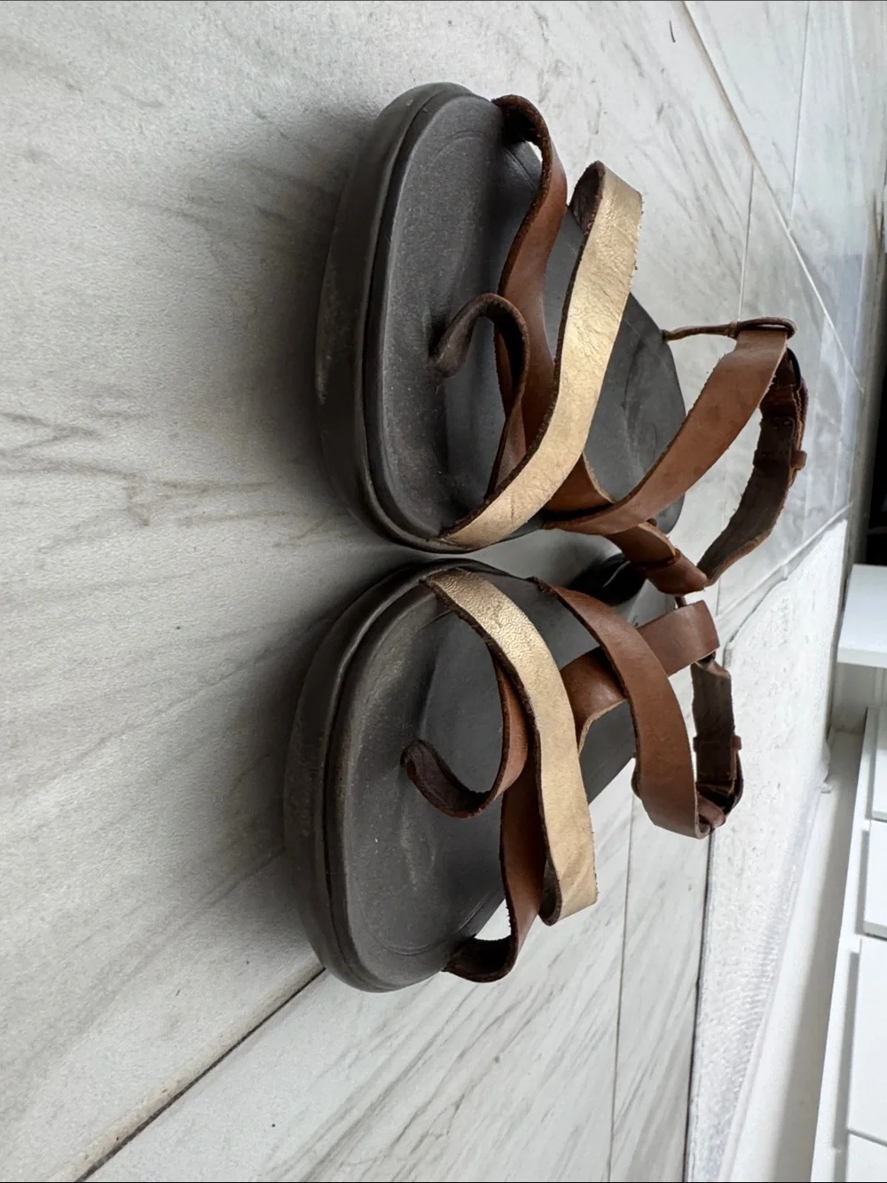 OluKai Brown Leather Sandals with Gold Accent Straps